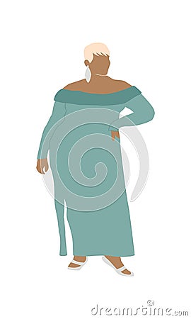 Modern abstract curvy woman wearing stylish dress. Fashion plus size girl. Flat vector illustration isolated on white Vector Illustration