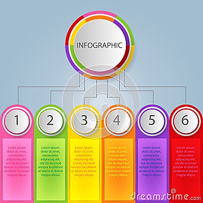 Modern abstract 3D infographic template with six steps for success. Business circle template with options for Vector Illustration