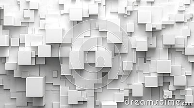 A modern abstract 3D pattern of white cubes arranged in a structured, geometric design with soft lighting Stock Photo