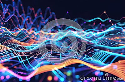 modern abstract design blending neural network concepts, data waves, geospatial themes, and holographic effects Stock Photo