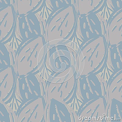 Modern abstract faux mono print leaves vector background. Seamless geometric diagonal pattern. Simple imitation lino cut Vector Illustration