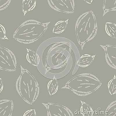 Modern abstract faux mono print scattered leaves background. Seamless vector pattern Simple imitation lino cut effect Vector Illustration