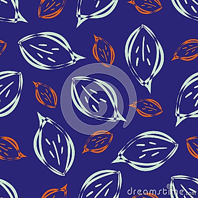 Modern abstract faux mono print scattered leaves background. Seamless vector pattern Simple imitation lino cut effect Vector Illustration