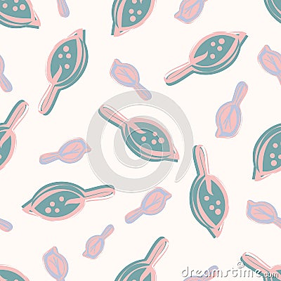 Modern abstract faux mono print scattered leaves background. Seamless vector pattern Simple imitation lino cut effect Vector Illustration