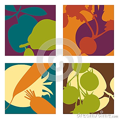 Modern abstract fruit and vegetable designs Vector Illustration