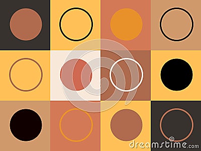 Modern abstract geometric shapes composition in terracotta , black and white tones with squares and circles . Vector Illustration