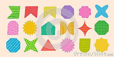 Modern abstract geometric shapes with simple patterns and texture. Y2K abstract groovy brutal geometric shape set Vector Illustration