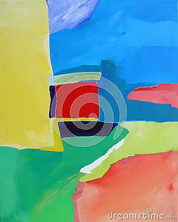 Modern Abstract Painting with Red Square - Geometrical Stock Photo