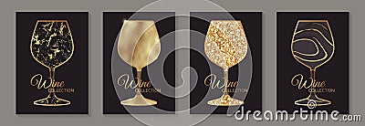 Golden glasses in marble and glitter texture on a black background Vector Illustration