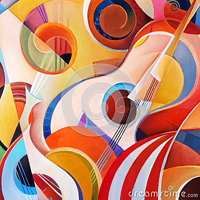 Modern abstract painting on a musical theme, hand painted, colourfull Stock Photo