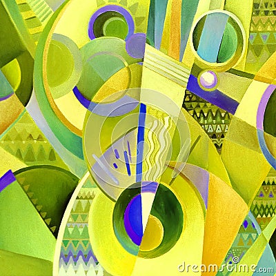 Modern abstract painting on a musical theme, hand painted, colourfull Stock Photo