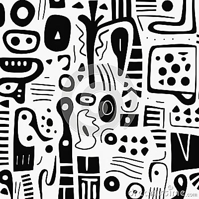 Abstract Organic Shapes: A Blackandwhite Pattern With Expressive Characters Stock Photo