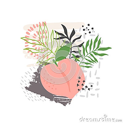 Modern abstract peach apricot vector leaves background. Hand draw Vector Illustration