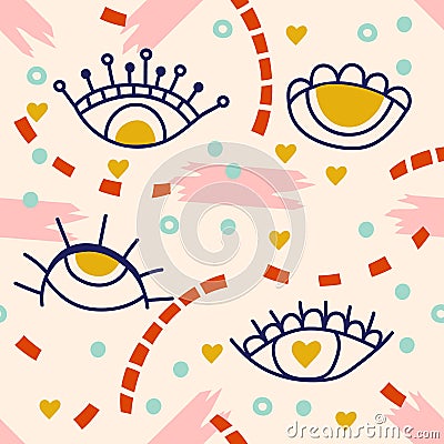 Modern abstract seamless pattern. Creative contemporary collage in vector. Different eyes Vector Illustration