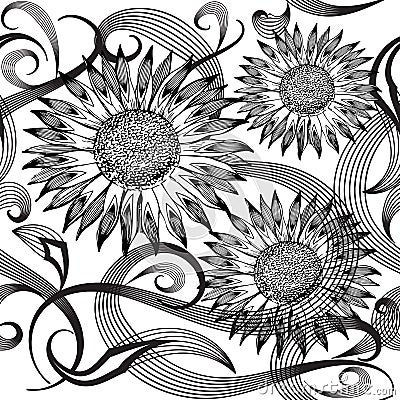 Modern abstract sunflowers vector seamless pattern. Vector Illustration