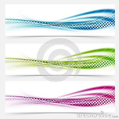 Modern abstract swoosh smooth vivid dotted line headers collection Vector Illustration