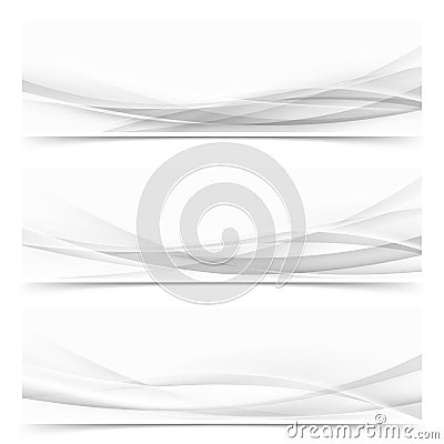 Modern abstract transparent halftone lines header set. Futuristic soft swoosh wave web footer collection Vector Illustration