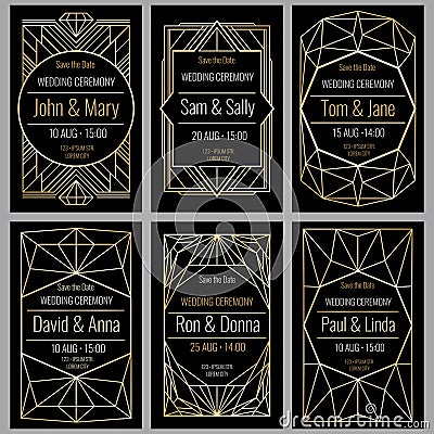 Modern abstract vector backgrounds in art deco style. Classy wedding invitations with geometric frame Vector Illustration