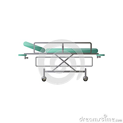 Modern adjustable medical hospital bed with green mattress Vector Illustration