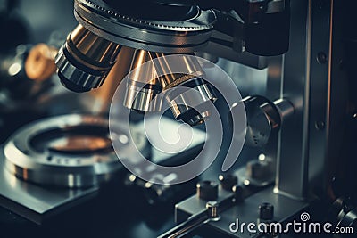 Modern advanced science research study equipment microscope magnifying biological chemical substances productive Stock Photo