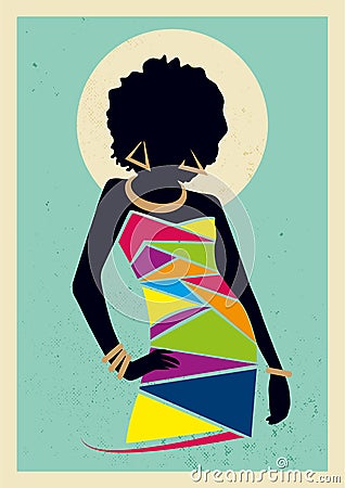 Modern African Woman with afro silhouette front view Vector Illustration