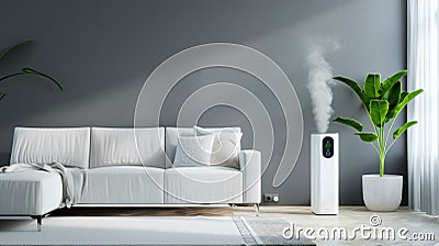 Modern Air Purifier in a Stylish Living Room. Generative ai Cartoon Illustration