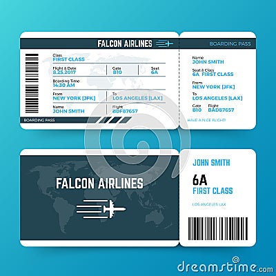 Modern airline travel boarding pass ticket vector template Vector Illustration