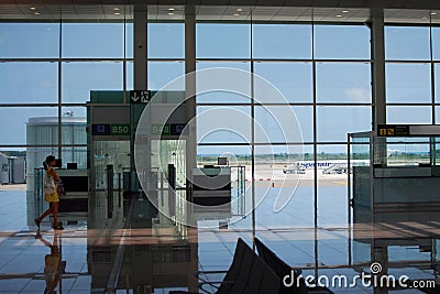 Modern airport terminal with low movement Editorial Stock Photo