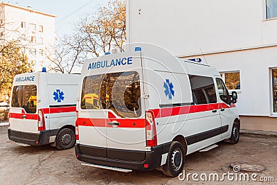 Modern ambulance. Rear view of a paramedic car Editorial Stock Photo