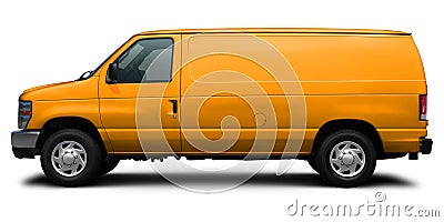 Modern American cargo minibus yellow color side view. Stock Photo