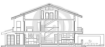 Modern American House Facade Section Vector Illustration