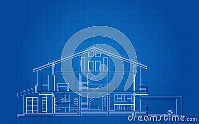 Modern American House Facade Section Vector Illustration