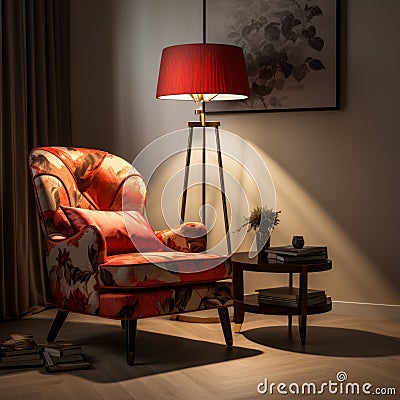 Modern American Side Table Armchair: Comfortable Fabric Art For Relaxation Stock Photo