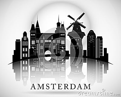 Modern Amsterdam City Skyline Design. Netherlands Vector Illustration