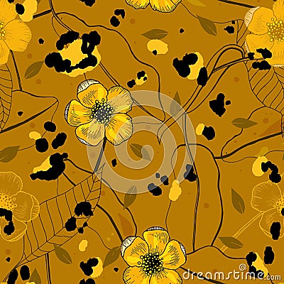 Safari Africa design of leopard and tiger, snake and zebra. Vector. Modern animal skin prints. Flower hand drawn seamless pattern Vector Illustration