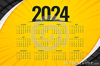 modern 2024 annual calendar template for office or business Vector Illustration