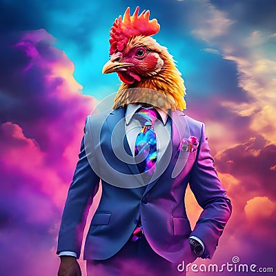 Modern anthropomorphic chicken in a suit with a tie, exuding confidence and a bold fashion sense Stock Photo