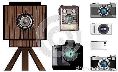 Modern and antique cameras Stock Photo