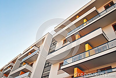 Modern apartment buildings exteriors. Facade of a modern apartment building. Stock Photo