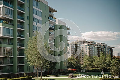 Modern apartment buildings in a green residential area in the city Stock Photo