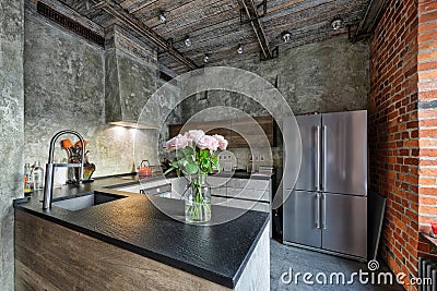 Kitchen home interior, loft-style renovation design. Stock Photo