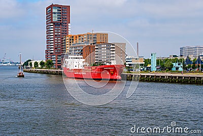 Modern appartments with a beautiful view on the Rotterdam harbor. Editorial Stock Photo