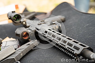 Modern AR15 rifle with a sight aim Stock Photo