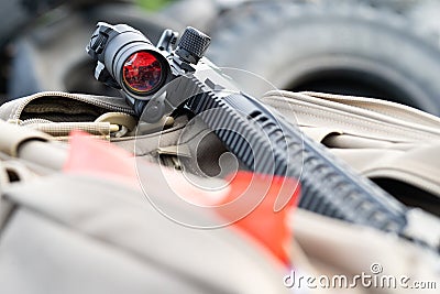 Modern AR15 rifle with a sight aim Stock Photo