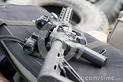 Modern AR15 rifle with a sight aim Stock Photo