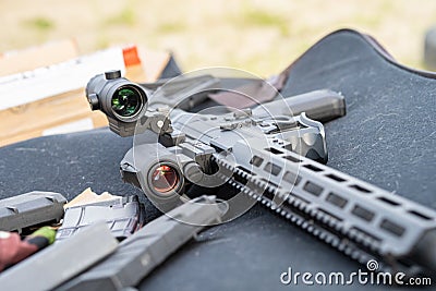 Modern AR15 rifle with a sight aim Stock Photo