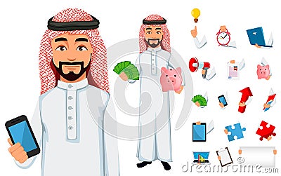 Modern Arab business man cartoon character Vector Illustration