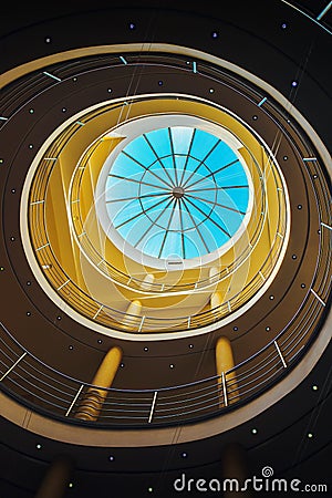 Modern architectural feature, round staircase and glass roof Stock Photo