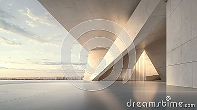 Modern architectural structure with angular concrete lines and a serene skyline, capturing the essence of minimalist design Stock Photo
