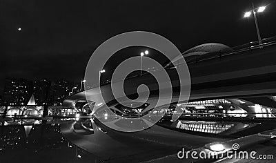 Modern architecture at the city arts centre in Valencia, Spain on a clear moon-lit night. Editorial Stock Photo